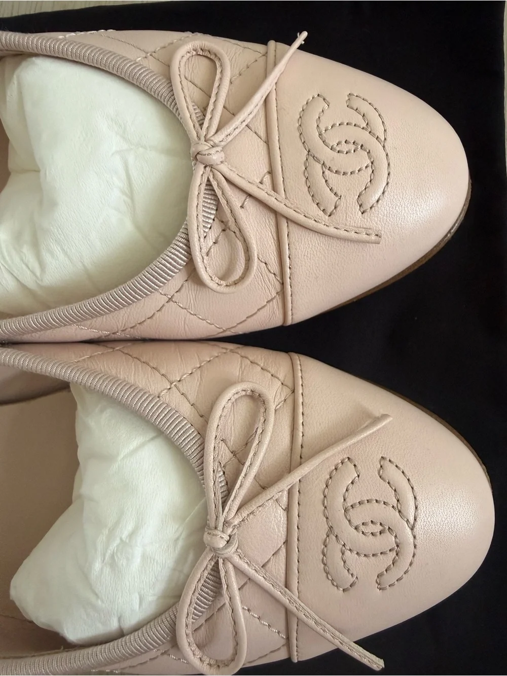 CHANEL Light Blush Pink Quilted Ballet Flats with CC Logo